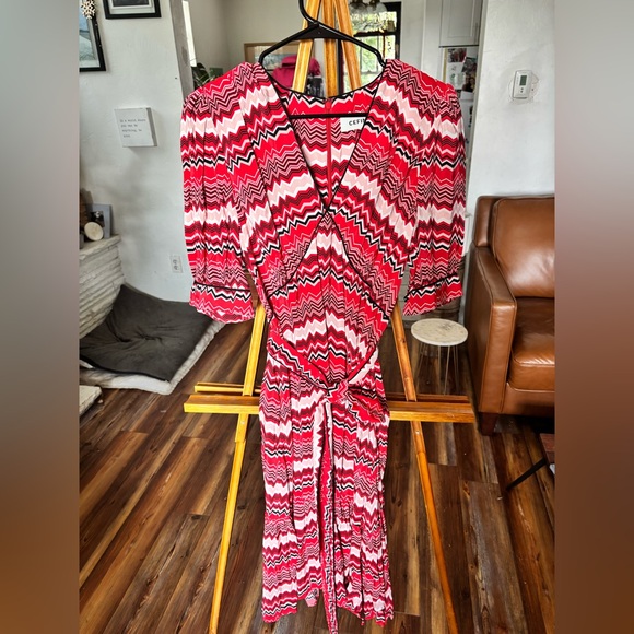 CEFINN Red and White Zigzag Wrap Dress SZ 14 - Picture 6 of 6